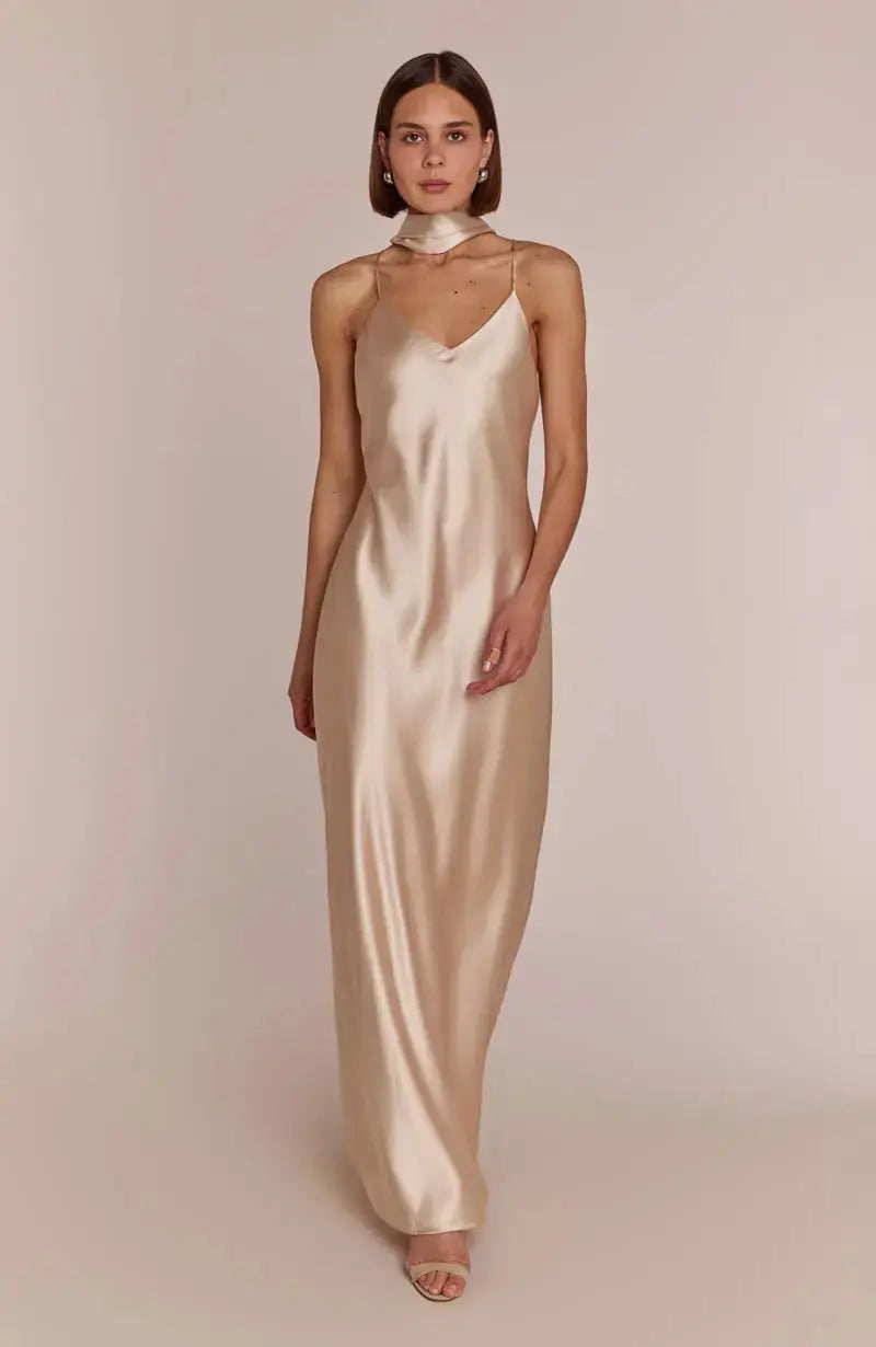 Brooklyn Dress in Champagne Satin