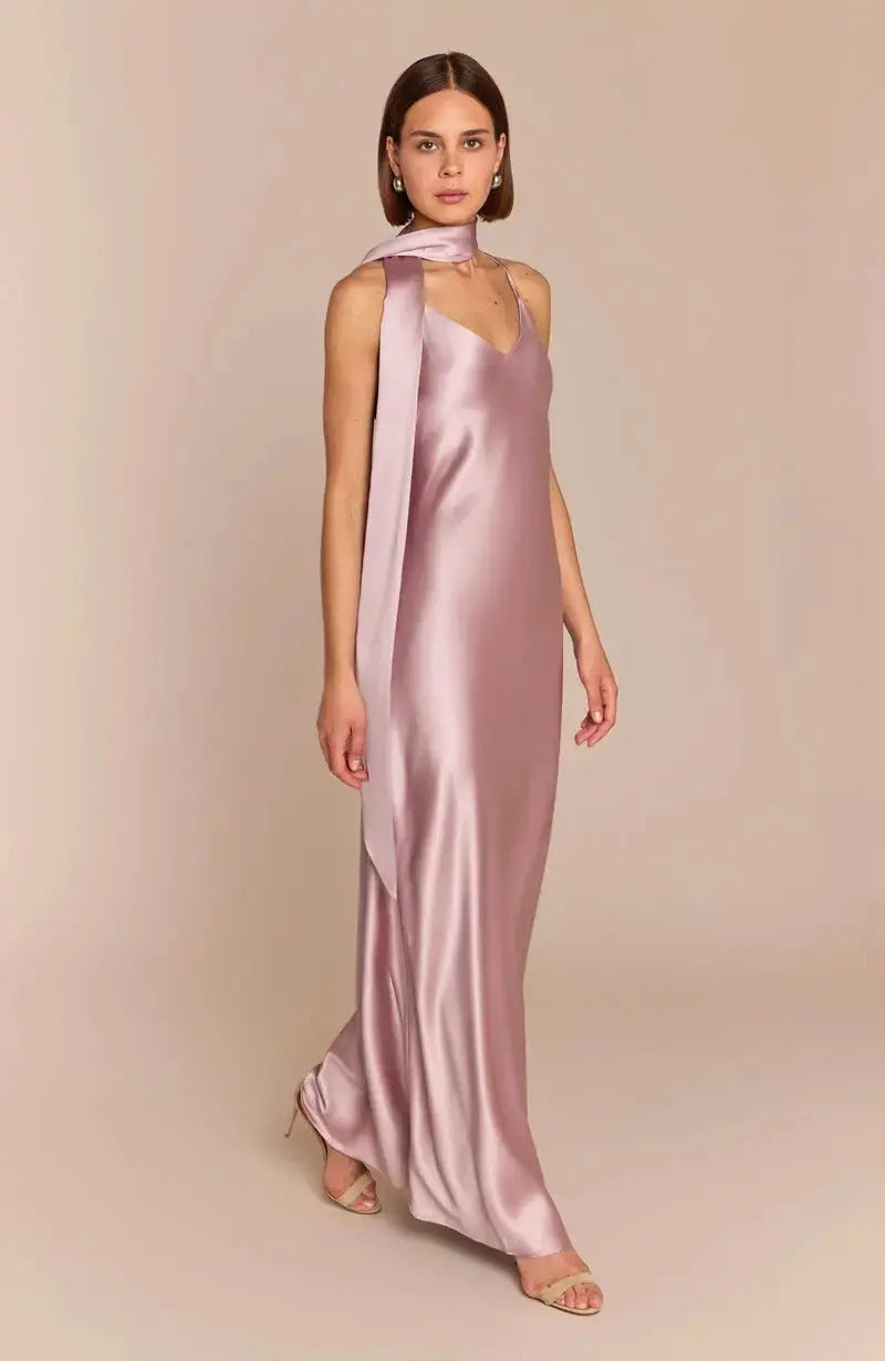 Brooklyn Dress in Rose Pink Satin