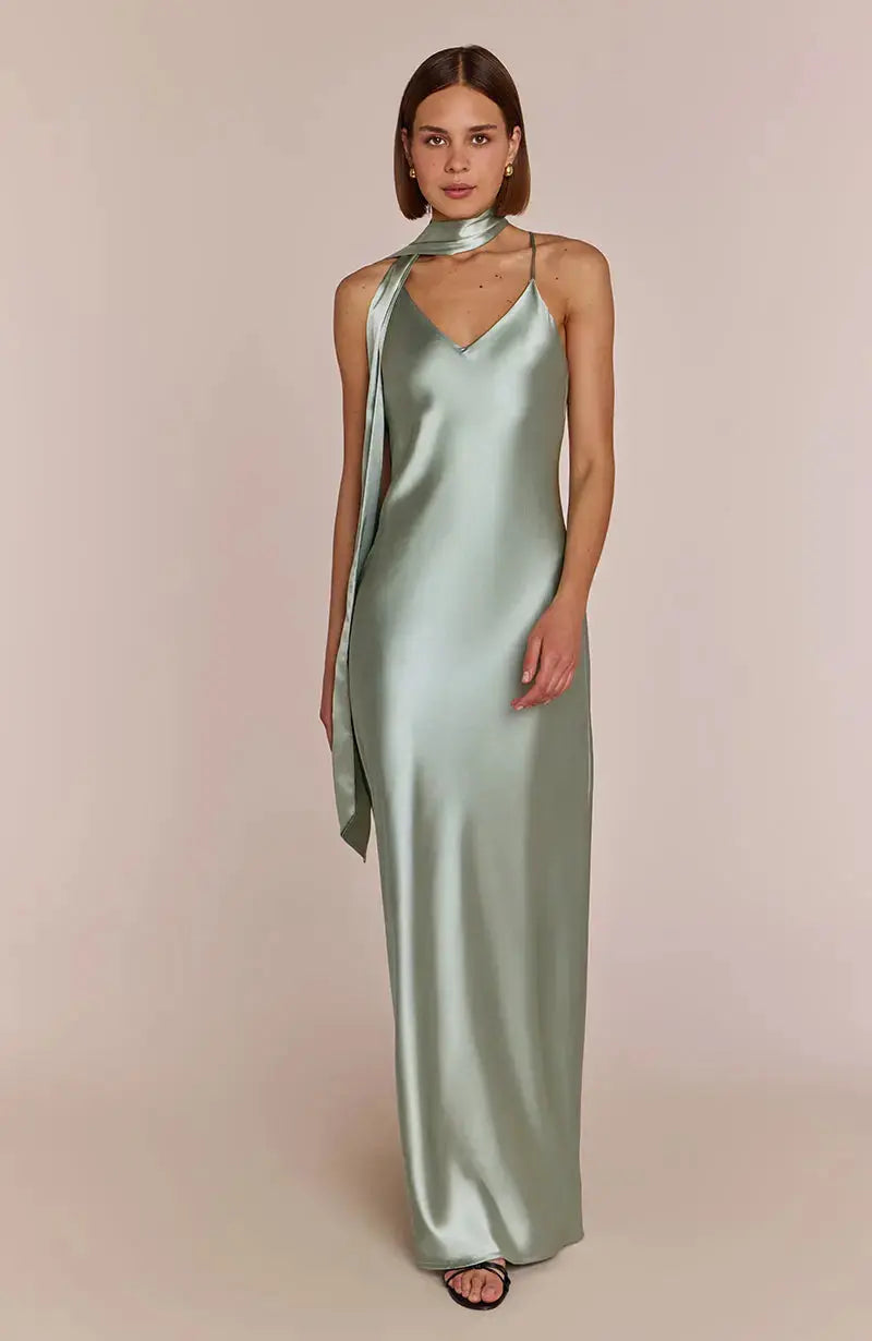 Brooklyn Dress in Sage Green Satin