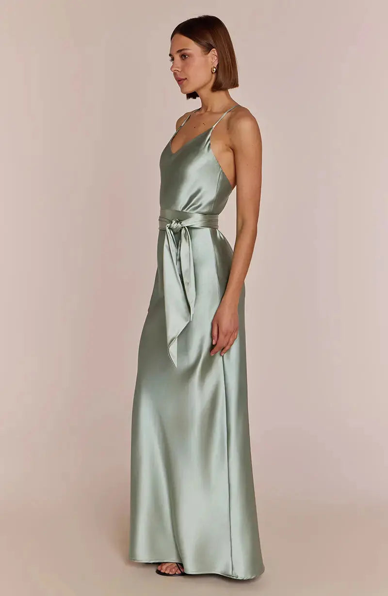 Brooklyn Dress in Sage Green Satin