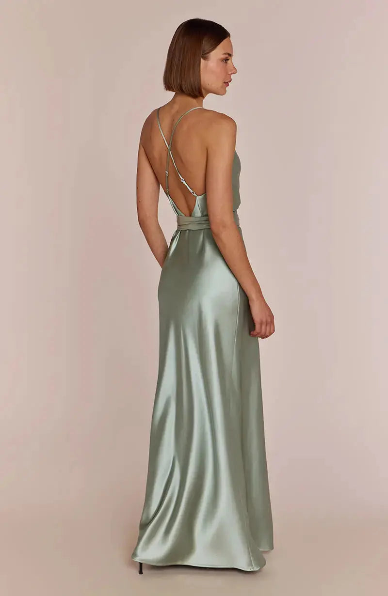 Brooklyn Dress in Sage Green Satin