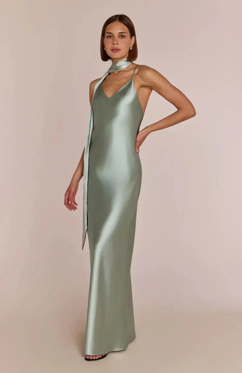 Brooklyn Dress in Sage Green Satin Brooklyn Dress in Sage Green Satin