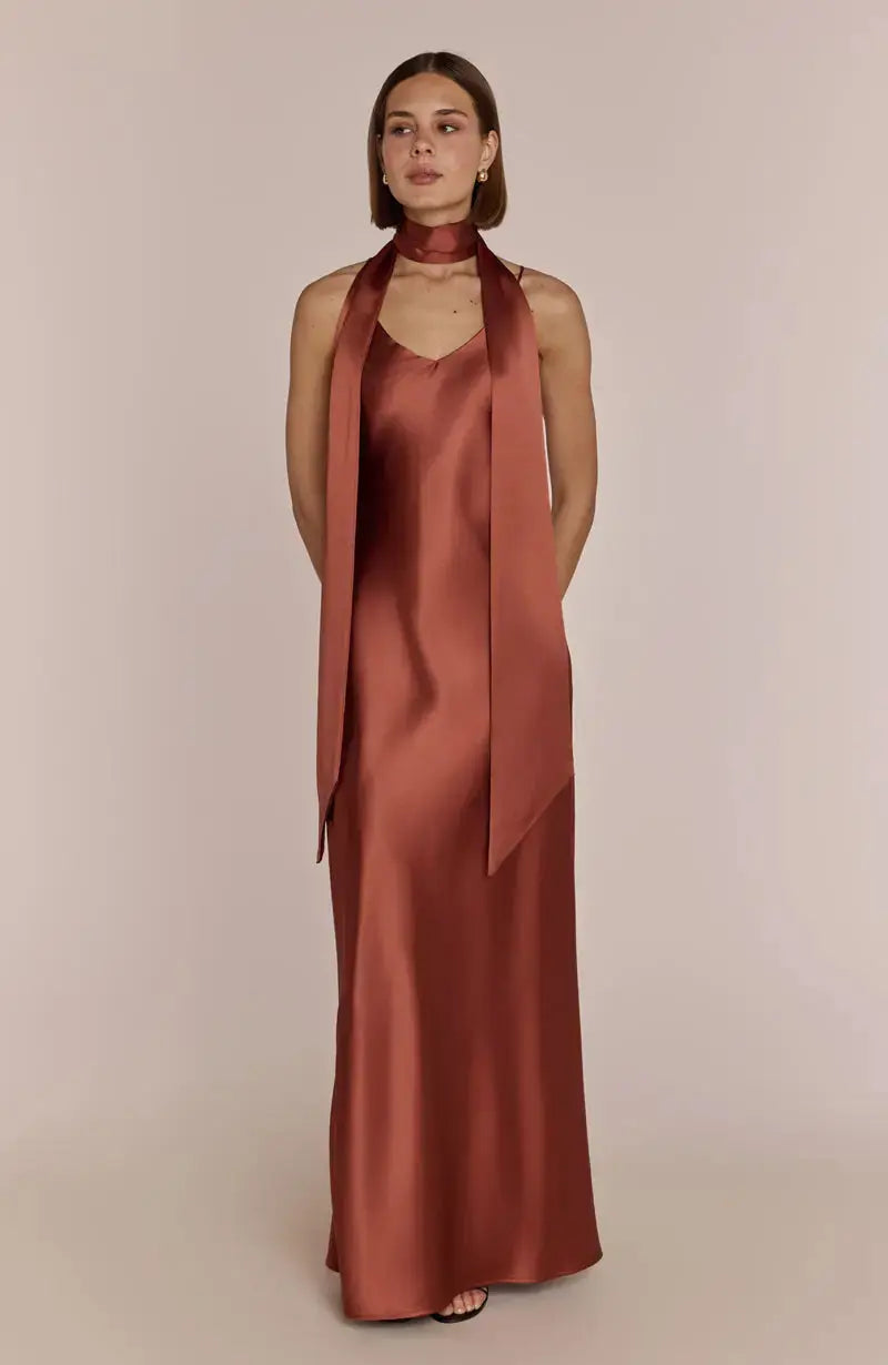 Brooklyn Dress in Terracotta Satin