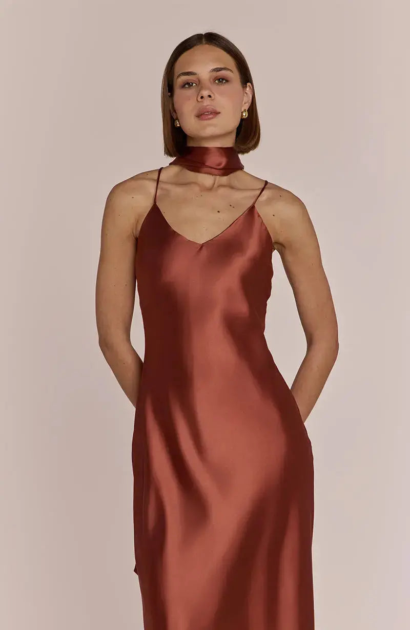 Brooklyn Dress in Terracotta Satin