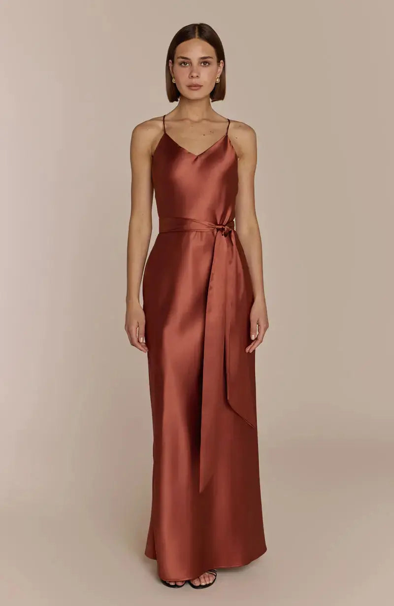 Brooklyn Dress in Terracotta Satin