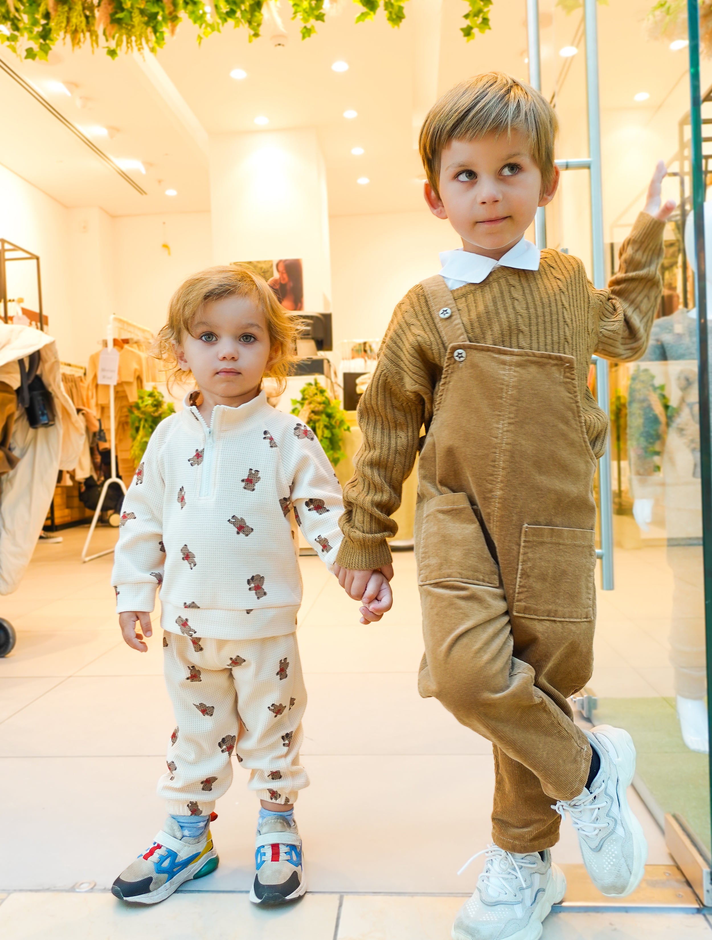 KIDS UNISEX CORD DUNGAREE CAMEL