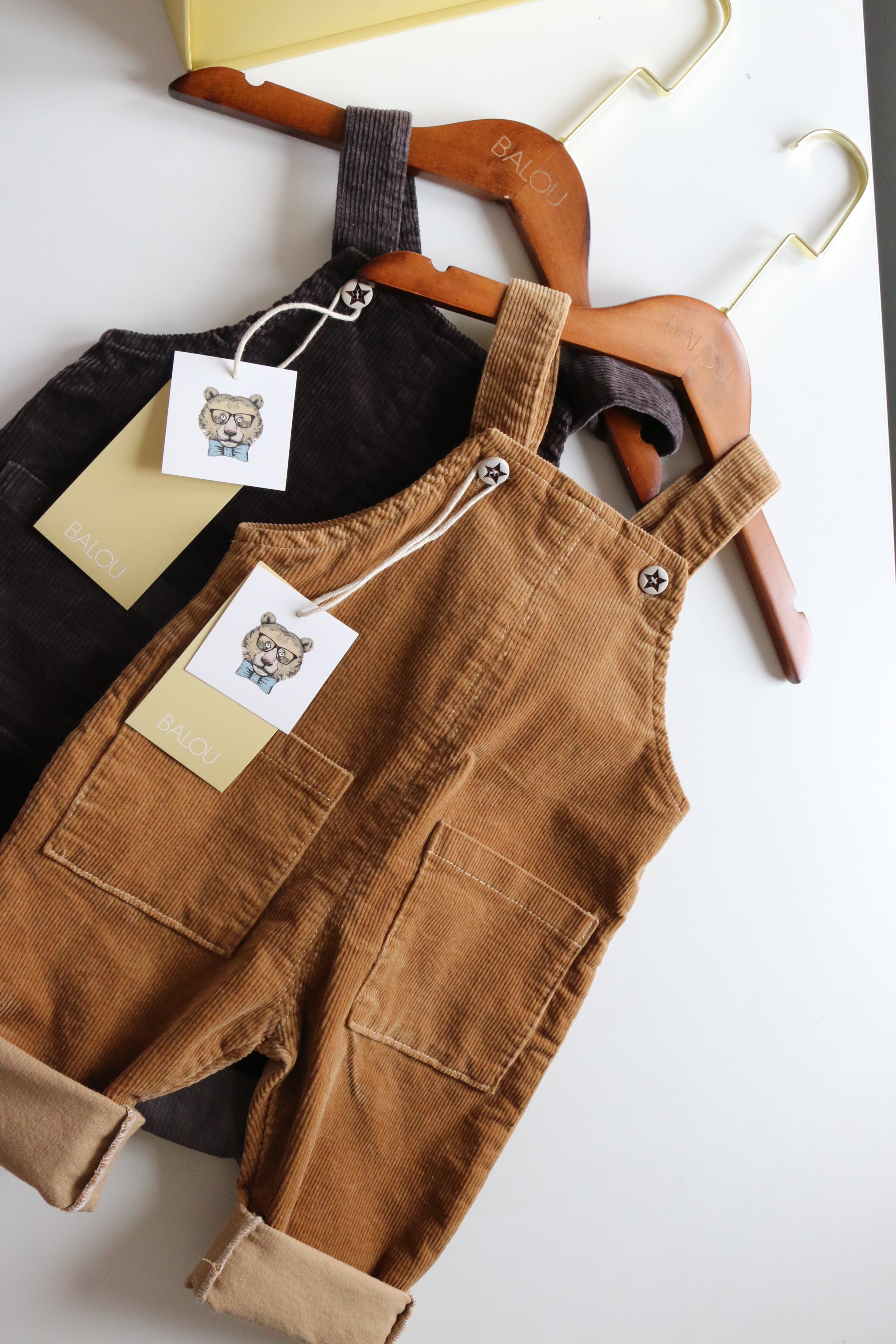 KIDS UNISEX CORD DUNGAREE CAMEL